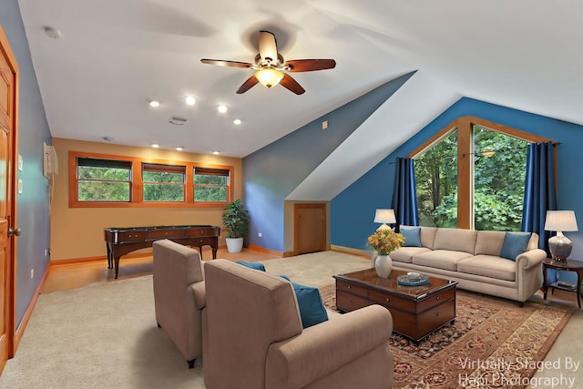 1504 N Denali Trl, Mchenry, IL 60050 - living room featuring a ceiling fan, healthy amount of natural light, and lofted ceiling