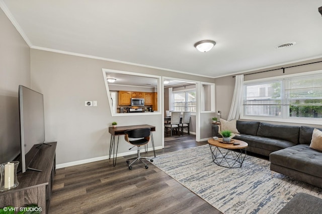 14928 Millard Ave, Midlothian, IL 60445 - living area featuring dark wood finished floors and crown molding
