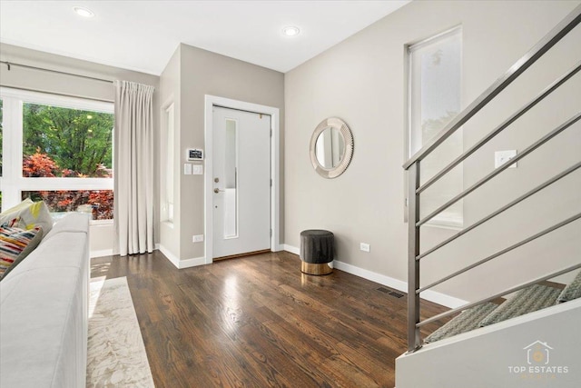 3800 N Christiana Ave, Chicago, IL 60618 - entryway with stairs, wood finished floors, and recessed lighting