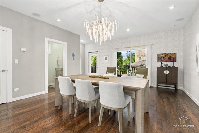 3800 N Christiana Ave, Chicago, IL 60618 - dining area with dark wood-style flooring, a chandelier, and recessed lighting