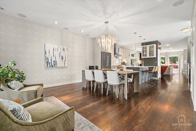 3800 N Christiana Ave, Chicago, IL 60618 - dining space with a chandelier, dark wood-type flooring, and wallpapered walls
