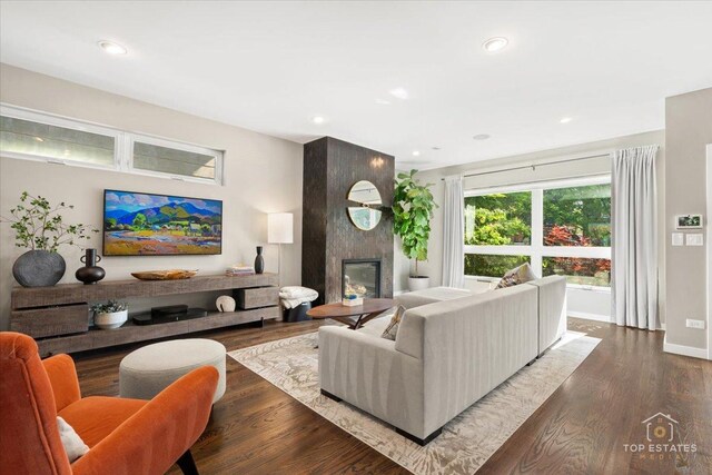 3800 N Christiana Ave, Chicago, IL 60618 - living area featuring wood finished floors, a fireplace, and recessed lighting