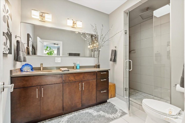 3800 N Christiana Ave, Chicago, IL 60618 - full bathroom with double vanity, a stall shower, and tile patterned floors