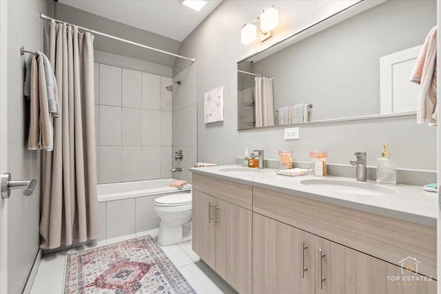 3800 N Christiana Ave, Chicago, IL 60618 - bathroom with double vanity, shower / bath combination with curtain, and tile patterned floors