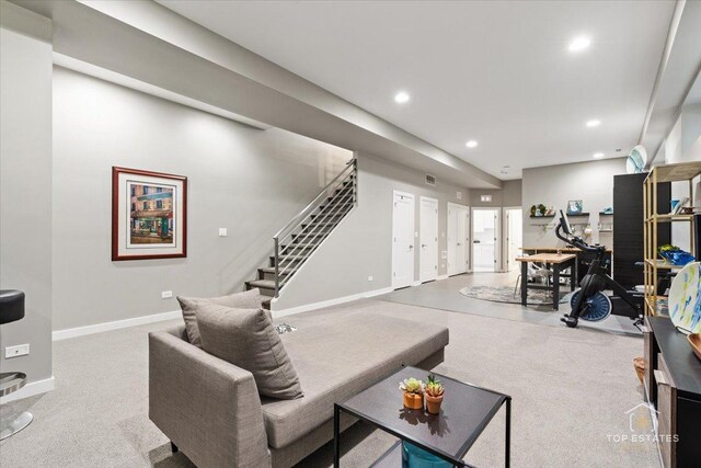 3800 N Christiana Ave, Chicago, IL 60618 - living room with recessed lighting, carpet flooring, and stairs