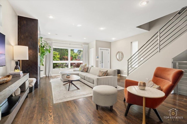 3800 N Christiana Ave, Chicago, IL 60618 - living area featuring wood finished floors, stairs, and recessed lighting