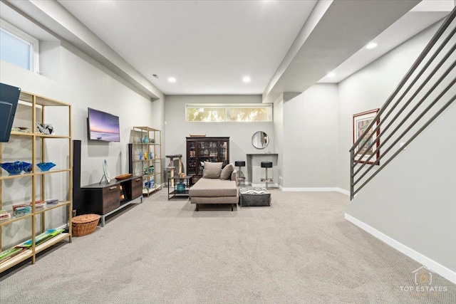 3800 N Christiana Ave, Chicago, IL 60618 - sitting room featuring carpet flooring, recessed lighting, and stairway