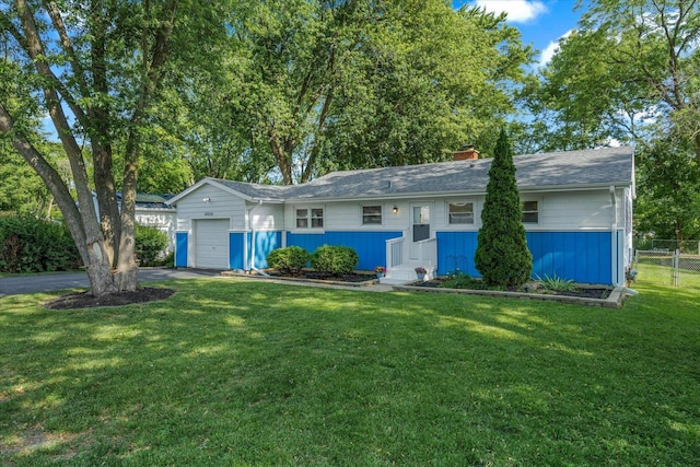 4606 Willow Ln, Mchenry, IL 60050 - ranch-style house with a garage, asphalt driveway, a chimney, and entry steps