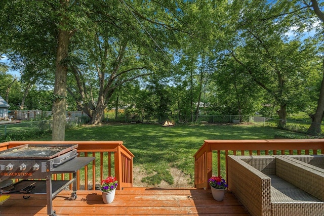 4606 Willow Ln, Mchenry, IL 60050 - deck with a fenced backyard, view of scattered trees, and grilling area