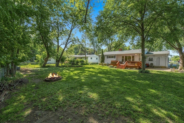 4606 Willow Ln, Mchenry, IL 60050 - fenced backyard featuring a fire pit and a wooden deck