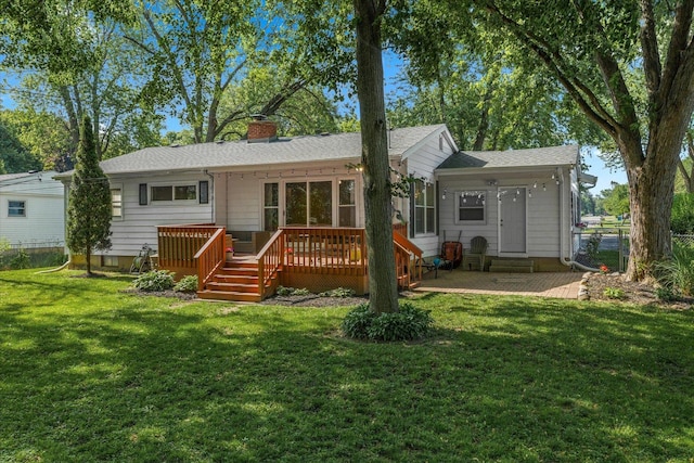 4606 Willow Ln, Mchenry, IL 60050 - rear view of house with a wooden deck, a chimney, and a shingled roof