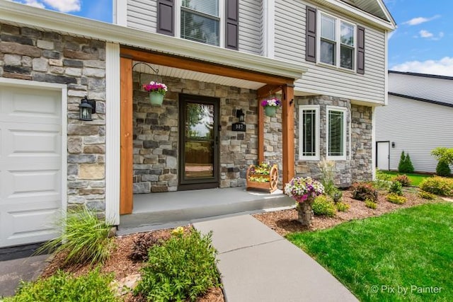 987 Split Rail Dr, Carol Stream, IL 60188 - view of exterior entry with stone siding and a porch