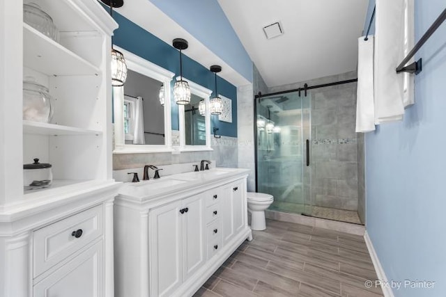 987 Split Rail Dr, Carol Stream, IL 60188 - bathroom featuring a stall shower, double vanity, and tile walls