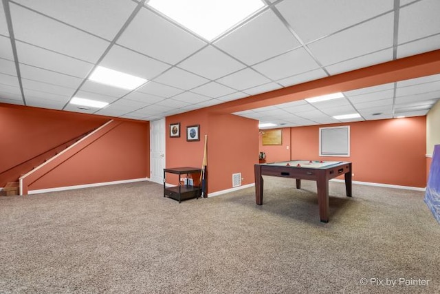 987 Split Rail Dr, Carol Stream, IL 60188 - rec room featuring a drop ceiling, carpet floors, and pool table