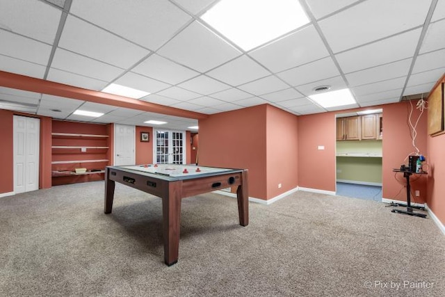 987 Split Rail Dr, Carol Stream, IL 60188 - recreation room with a paneled ceiling, carpet, and pool table