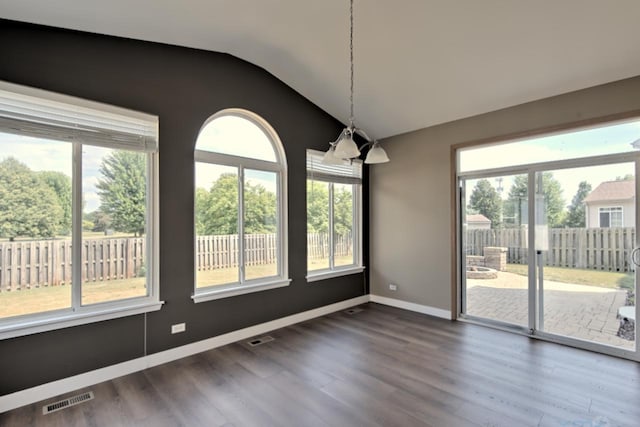 2141 Bluemist Dr, Aurora, IL 60504 - unfurnished room with vaulted ceiling and dark wood-type flooring