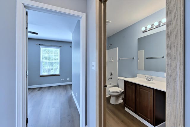 2141 Bluemist Dr, Aurora, IL 60504 - full bathroom featuring wood finished floors, vanity, and bathtub / shower combination