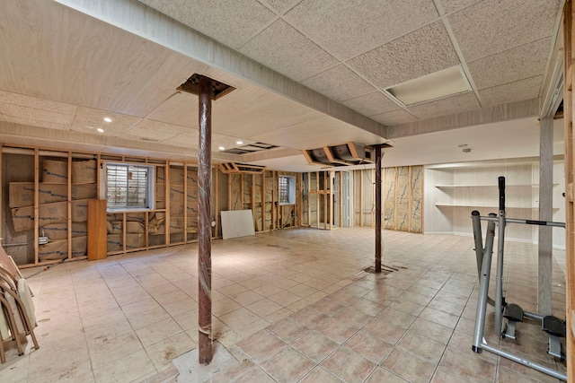 201 E White Oak St, Arlington Heights, IL 60005 - basement with a paneled ceiling, tile patterned floors, and recessed lighting