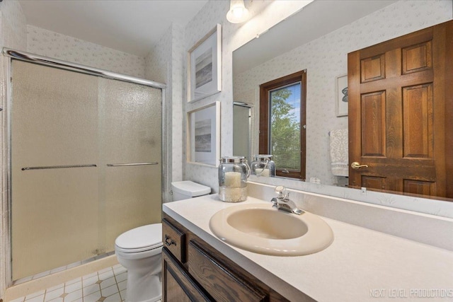 1054 Maple Ln, Batavia, IL 60510 - bathroom featuring vanity, wallpapered walls, and a shower stall