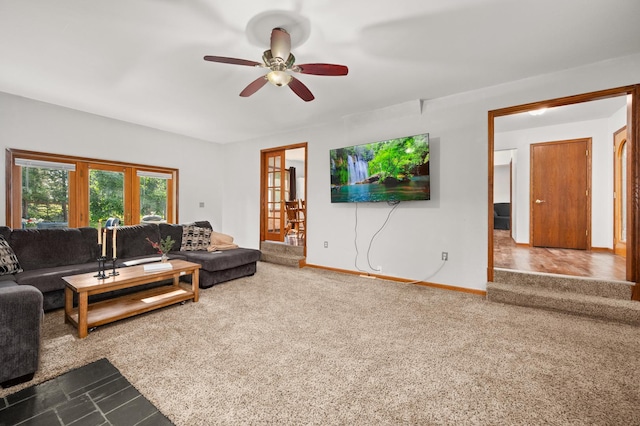 15181 Willow Run Dr, Dekalb, IL 60115 - living room with a ceiling fan and dark carpet