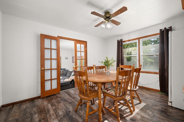15181 Willow Run Dr, Dekalb, IL 60115 - dining room featuring french doors, dark wood-type flooring, and a ceiling fan