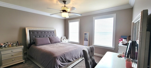 3004 Wayland Ave, Elgin, IL 60124 - bedroom featuring dark carpet, crown molding, and ceiling fan