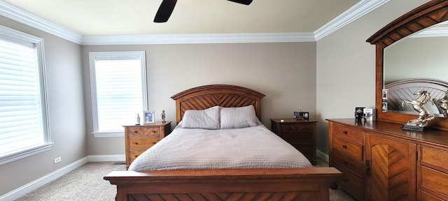 3004 Wayland Ave, Elgin, IL 60124 - bedroom with light colored carpet, crown molding, multiple windows, and a ceiling fan