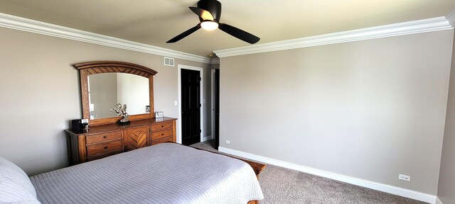 3004 Wayland Ave, Elgin, IL 60124 - bedroom with ornamental molding, a ceiling fan, and carpet floors