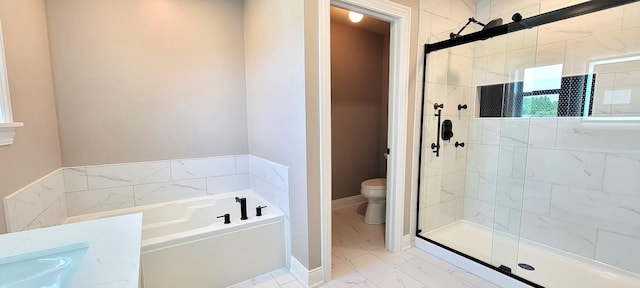 3004 Wayland Ave, Elgin, IL 60124 - bathroom featuring a garden tub, a stall shower, and marble look tiles