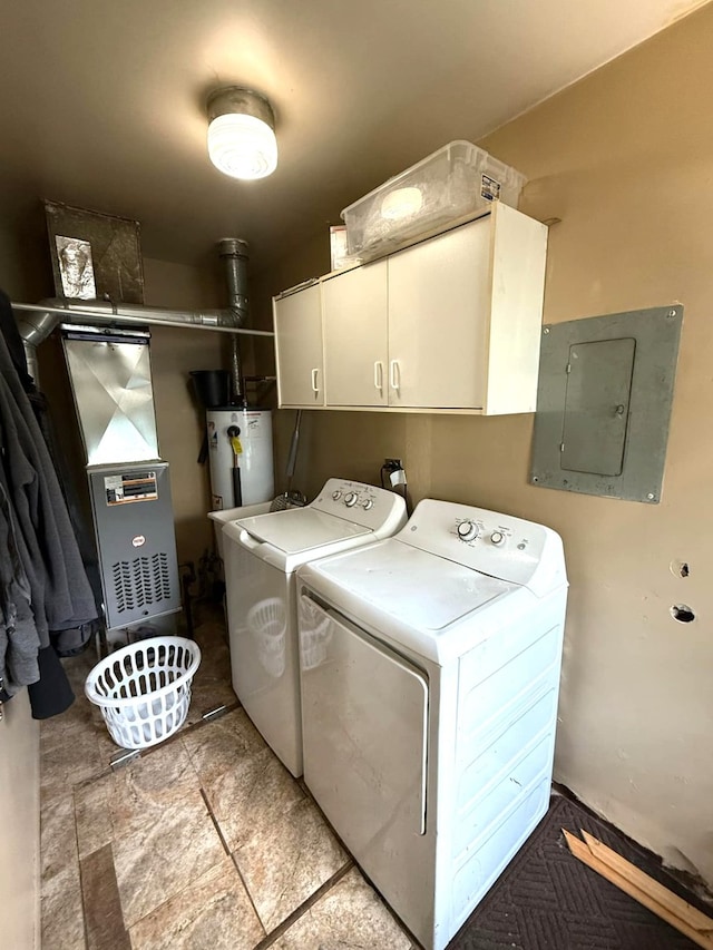 3437 Wallace Ave, Steger, IL 60475 - laundry room with washing machine and clothes dryer, cabinet space, water heater, electric panel, and heating unit