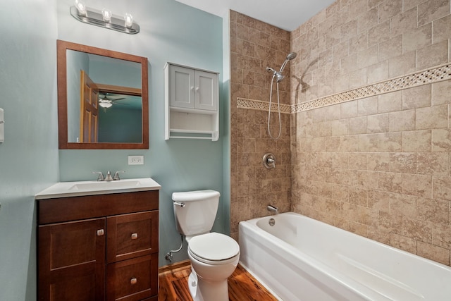 26050 S Locust Pl, Monee, IL 60449 - bathroom with vanity,  shower combination, wood finished floors, and a ceiling fan