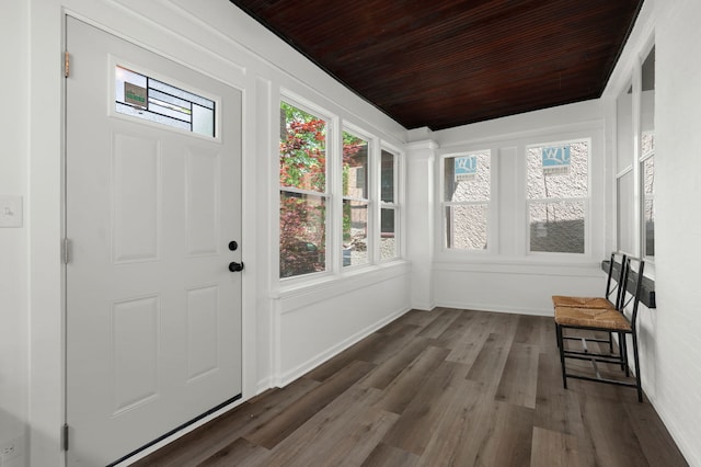 638 S Cuyler Ave, Oak Park, IL 60304 - unfurnished sunroom featuring wood ceiling and wood finished floors