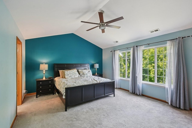 2590 Hennig Rd, Hampshire, IL 60140 - bedroom with vaulted ceiling, light colored carpet, and a ceiling fan