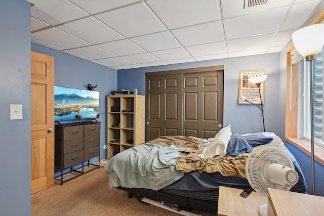 2590 Hennig Rd, Hampshire, IL 60140 - bedroom featuring a closet, carpet, and a drop ceiling