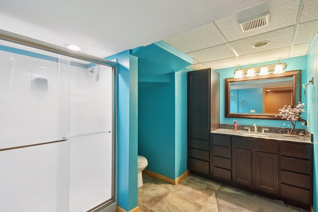 2590 Hennig Rd, Hampshire, IL 60140 - bathroom featuring vanity, a stall shower, and a drop ceiling
