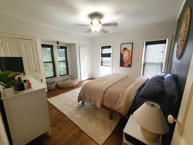 313 S 4th St, Oregon, IL 61061 - bedroom with wood finished floors, multiple windows, and ceiling fan