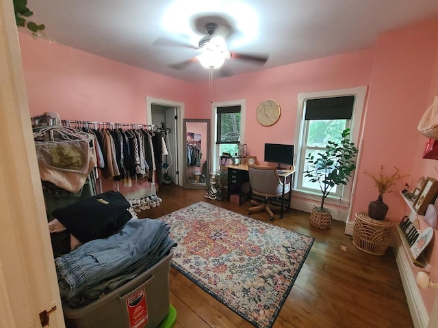 313 S 4th St, Oregon, IL 61061 - office area featuring a ceiling fan and wood finished floors
