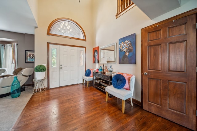 26200 W Chatham Dr, Plainfield, IL 60585 - entryway featuring a high ceiling and dark wood-style flooring