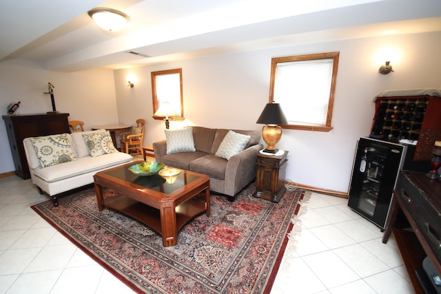5518 S Melvina Ave, Chicago, IL 60638 - living area with light tile patterned floors and wine cooler