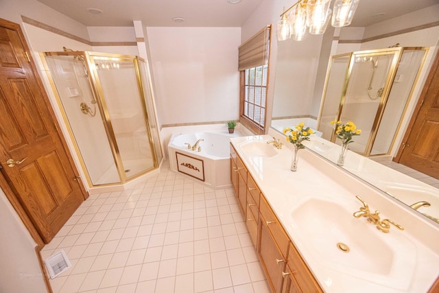 14803 S Hawthorn Cir, Plainfield, IL 60544 - bathroom with a stall shower, tile patterned flooring, double vanity, and a bath