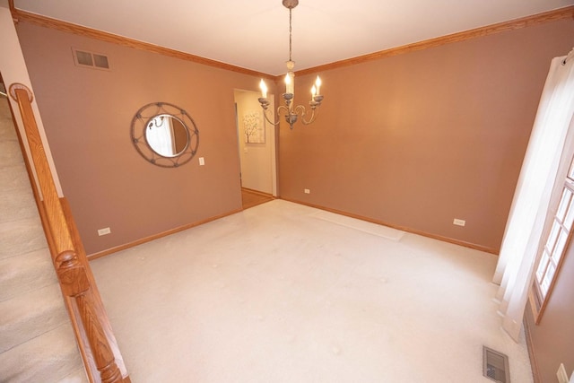 14803 S Hawthorn Cir, Plainfield, IL 60544 - unfurnished room featuring a chandelier, crown molding, and carpet