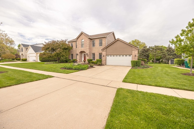 14803 S Hawthorn Cir, Plainfield, IL 60544 - view of front of property featuring brick siding, a front yard, an attached garage, and concrete driveway