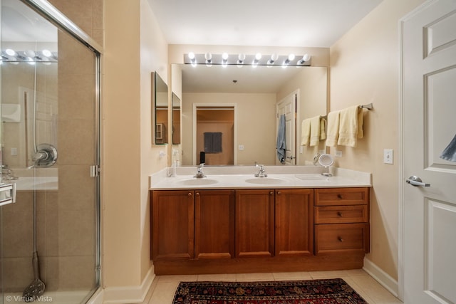 865 E 22nd St Unit 214, Lombard, IL 60148 - bathroom with tile patterned floors, double vanity, and a shower stall