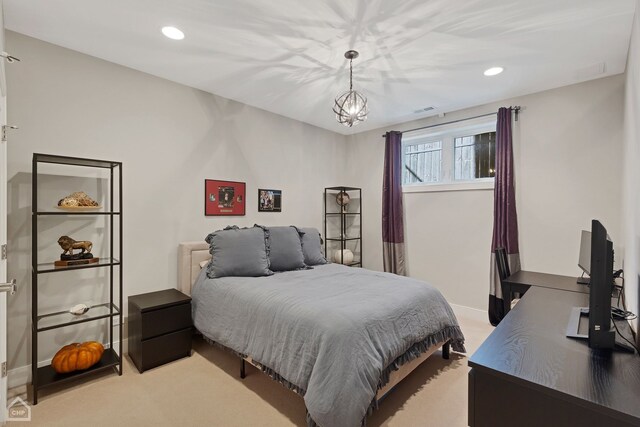 1807 W Ohio St, Chicago, IL 60622 - bedroom with light carpet, recessed lighting, and a desk