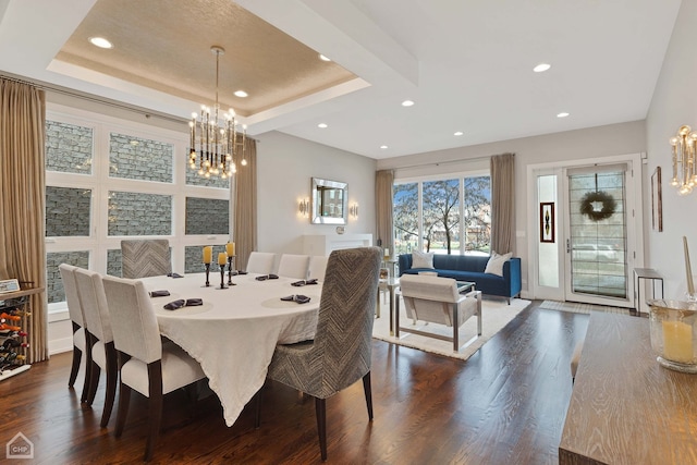 1807 W Ohio St, Chicago, IL 60622 - dining room with a chandelier, dark wood-type flooring, and recessed lighting