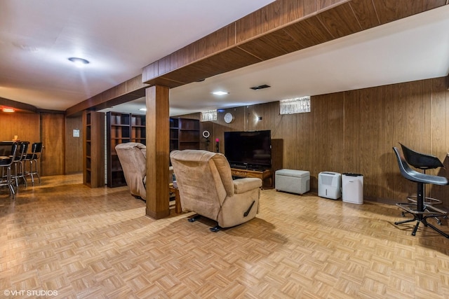 5705 N Oketo Ave, Chicago, IL 60631 - living area featuring wooden walls and bar area