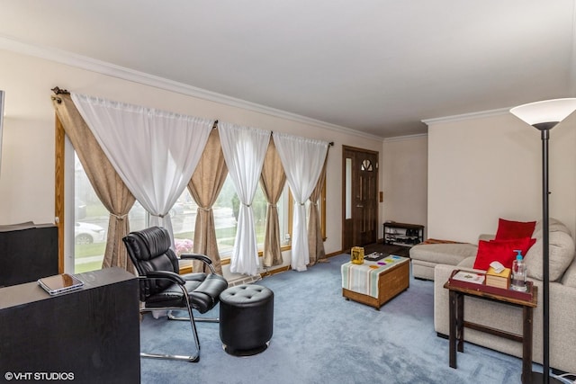 5705 N Oketo Ave, Chicago, IL 60631 - living area featuring carpet floors and ornamental molding