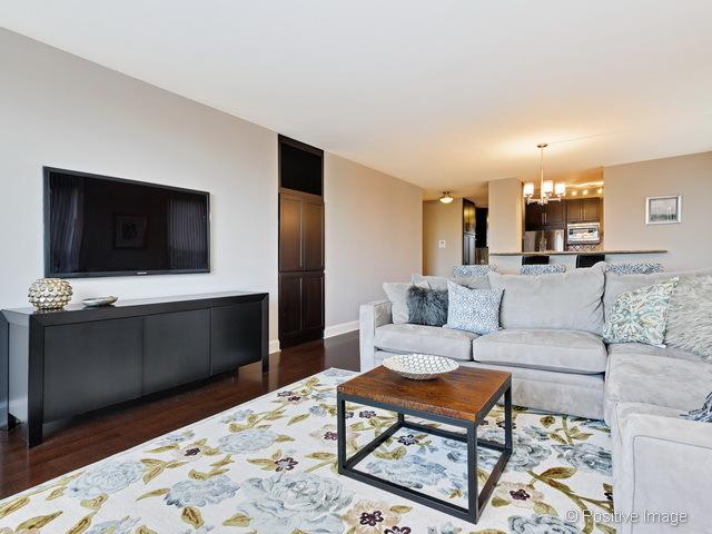 1550 N Lake Shore Dr Unit 3G, Chicago, IL 60610 - living room featuring a chandelier and dark wood-type flooring