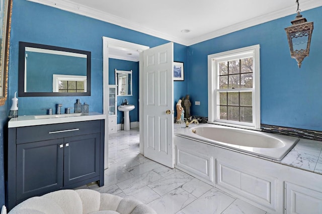 29460 Roberts Rd, Mchenry, IL 60051 - full bath featuring a bath, marble finish floors, and crown molding