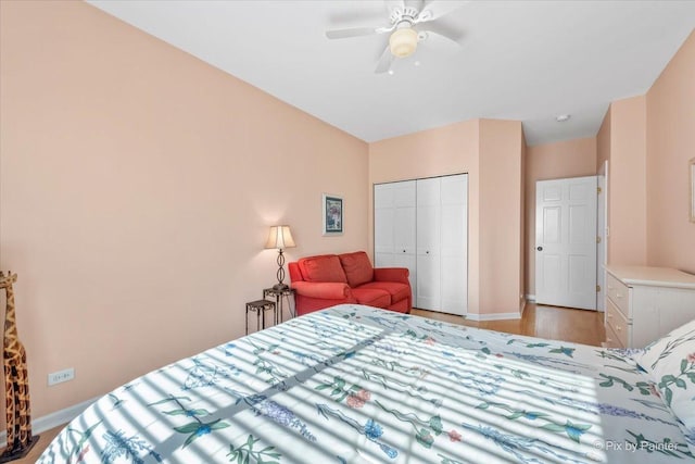 2519 Imgrund Rd, North Aurora, IL 60542 - bedroom with a closet, a ceiling fan, and light wood-style floors